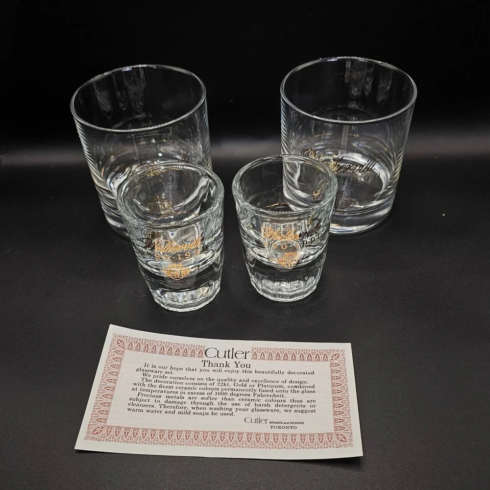 Walkerville 1890-1990 Cutler Toronto 22K‎ Gold Whiskey Rocks Shot Glass Set